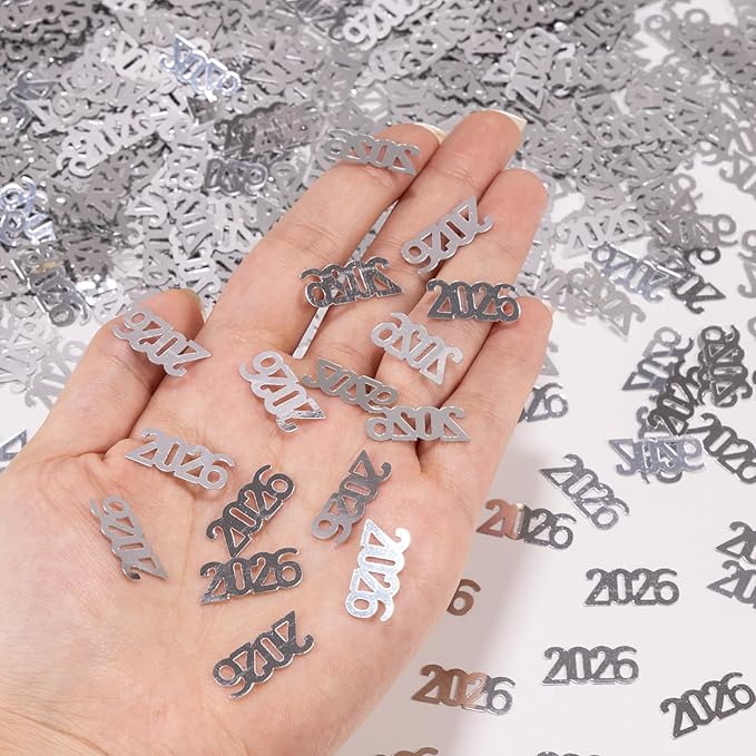 VHUWE 2026 New Years Confetti Silver, 2.12 oz Shinny Metallic 2026 Number Confetti for Tables 2026 Happy New Year Decorations New Years Eve Party Supplies | Silver