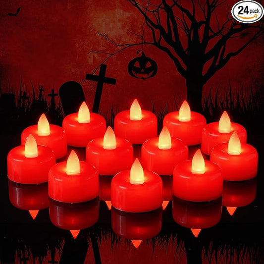 Amagic 24 Pack Red Flameless LED Tea Lights Candles Battery Operated, Electric Fake Tealight Candles for Votive, Wedding, Table Centerpiece, Party, Aniversary, Proposal, Halloween, Christmas