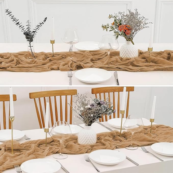 2 Pack 10 Ft Cheesecloth Table Runner Brown Gauze Long Table Runners Boho Gauze Cheese Cloth Table Runner Rustic Sheer Runner for Wedding Party Table Decor ( 35 x 120 Inch )