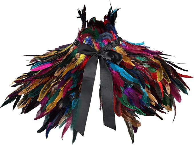 Gothic Natural Feather Shrug Feather Shawl Wrap Cape Victorian Collar for Halloween Cosplay Party Costume Accessories