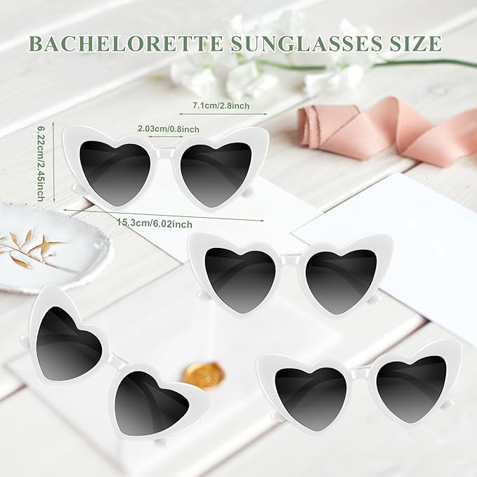 4/6/8/10/12 Pack Bachelorette Sunglasses Heart Sunglasses Vintage Heart Shaped Glasses for Women Bridal Party Wedding