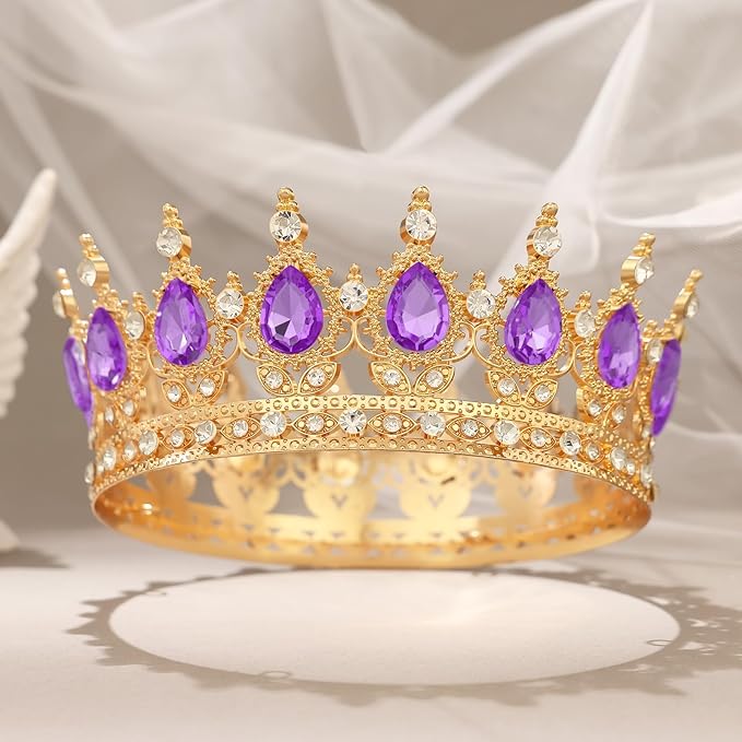 Purple Crown for Women Crystal Tiara and Queen Crown for Girl Wedding Headband for Bride Hair Accessories for Costume Birthday Party Cake Decoration Prom