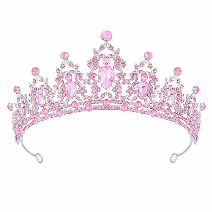 Tiara Crown for Women, Headband Hair Accessories for Birthday Wedding Party Costume Pink