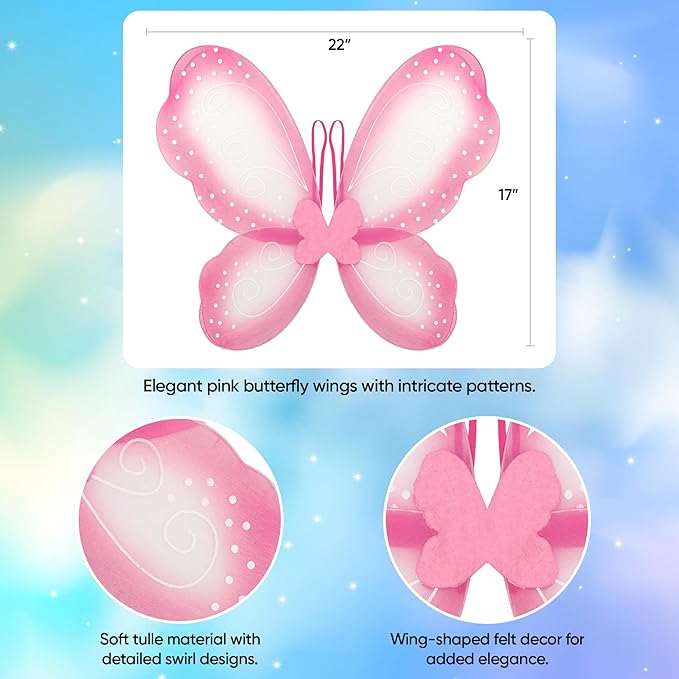 Funcredible Butterfly Wings with Chunky Glitter - Butterfly Costume - Fairy Wings Costume Set - Fairy Costume for Woman