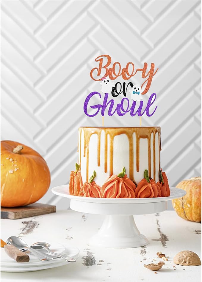 Halloween Boy or Girl Cake Topper - Gender Reveal Party Decorations (Orange)