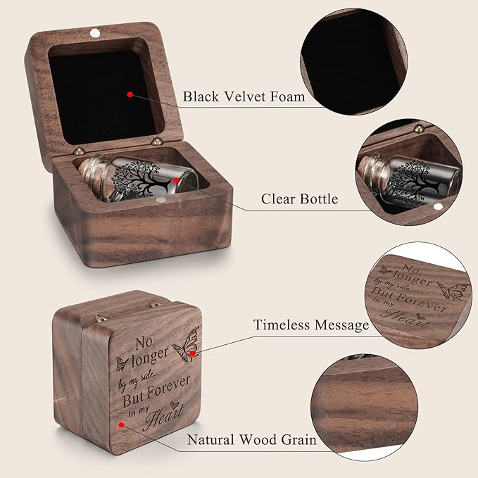 SOITIS Wooden Box for Ashes - Small Glass Urn for Human Ashes Keepsake, Mini Urns for Ashes Cremation Holder, Funeral Keepsake for Women Men - Black Tree