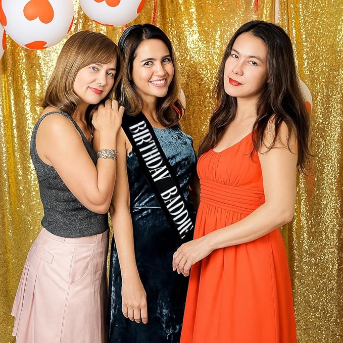 Birthday Sash, BIRTHDAY BADDIE Sash Birthday Sash for Women Girls Men Black Glitter Sash with Silver Foil Sparkly Scallion Decorations for Party Supplies