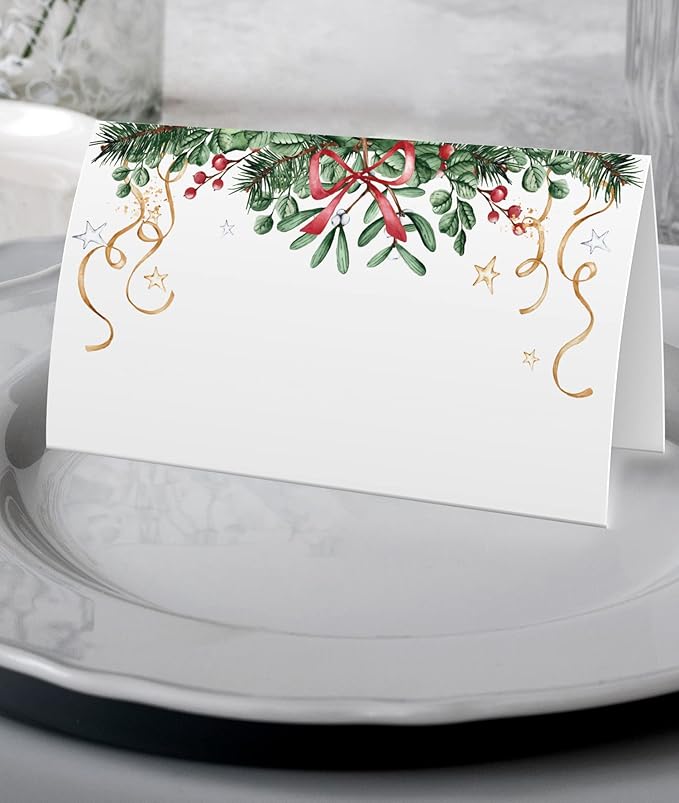 FZ-a100 Christmas Food Tent Labels (25 pack) - Table Place Cards for Banquet, Buffet Food Label, Christmas Party