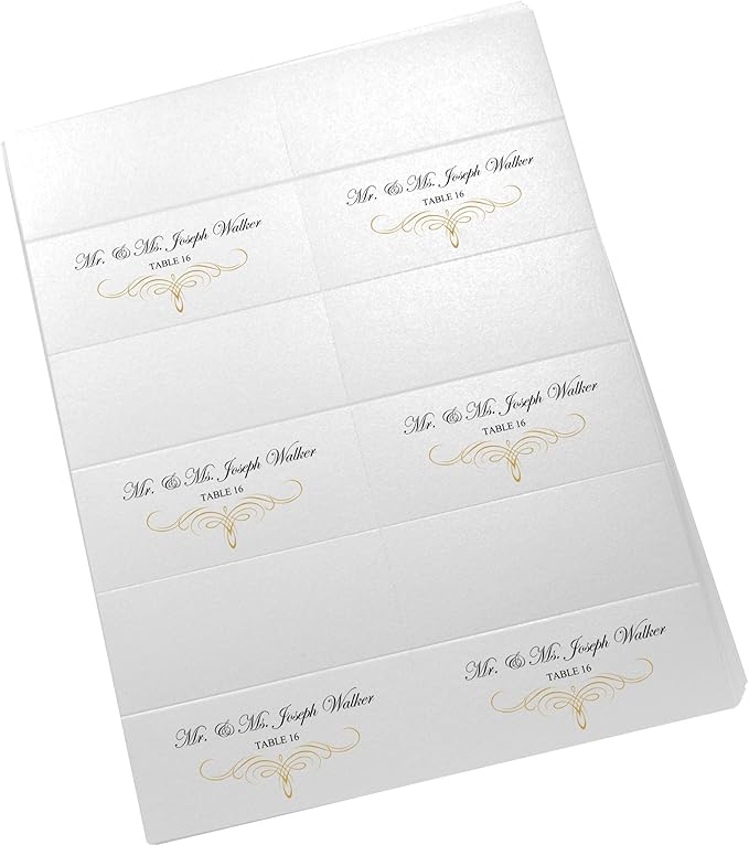 Decadent Flourish Printable Place Cards, Gold (Choose Color), Set of 60 (10 Sheets), Laser & Inkjet Printers - Wedding, Party, Dinner, and Special Events - Made in the USA