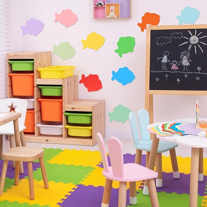 MixTeach 360 Pcs Assorted Color Fish Shape Cards - 4 Inch Fish Die Cuts - Bulletin Board Decorations for Classroom & Home School Decor - DIY Craft Project Supplies