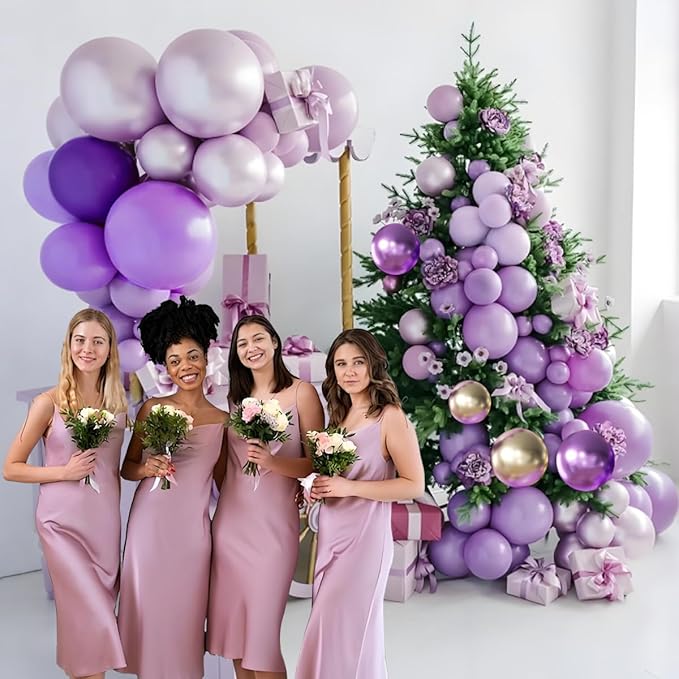 Purple and Gold Balloons Arch Kit, 166Pcs Dark Purple Metallic Lavender Lilac Violet Gold Chrome Balloons for Baby Shower Girl Princess Party Wedding Decorations