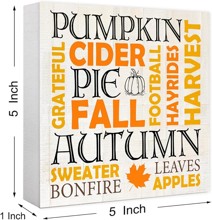 Funny Autumn Wood Box Sign Autumn Theme Wooden Block Desk Decor for Home Office Kitchen Cubicle Table Shelf Tabletop,Farmhouse Fall Sign Decor