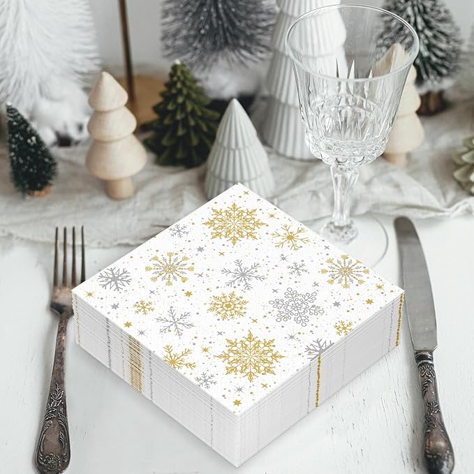 Christmas Snowflake Paper Napkins, Party Napkins 80 Pieces White Disposable Dinner Paper Napkins for Xmas Party Table Decorations
