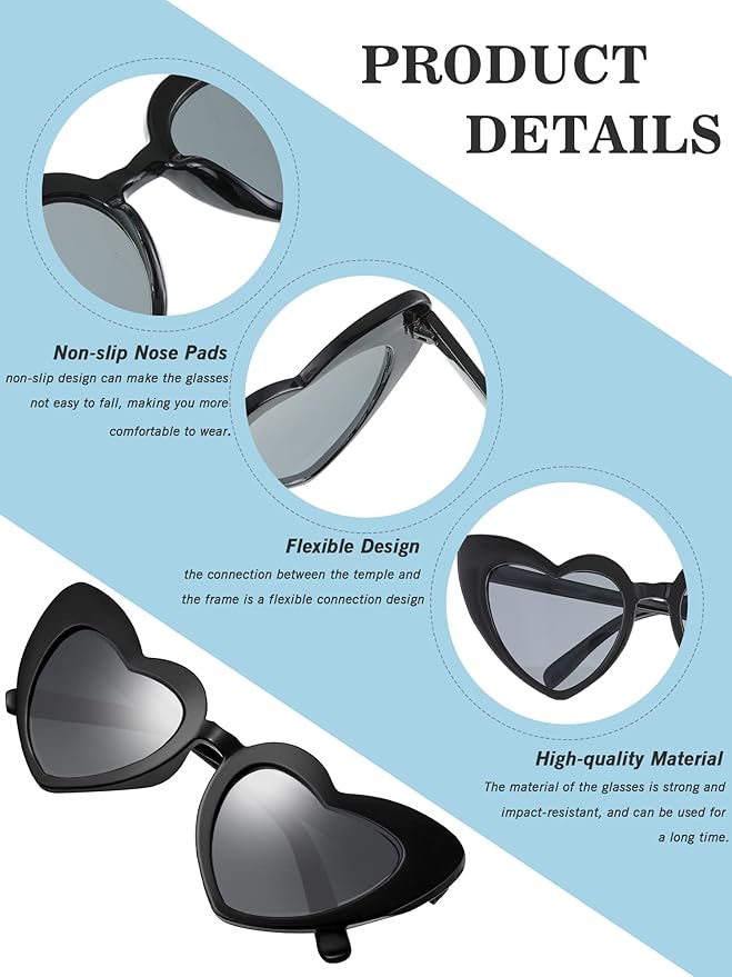 Flutesan 15 Pairs Heart Shaped Sunglasses Vintage Cat Eye Sunglasses for Bachelorette Party Supplies