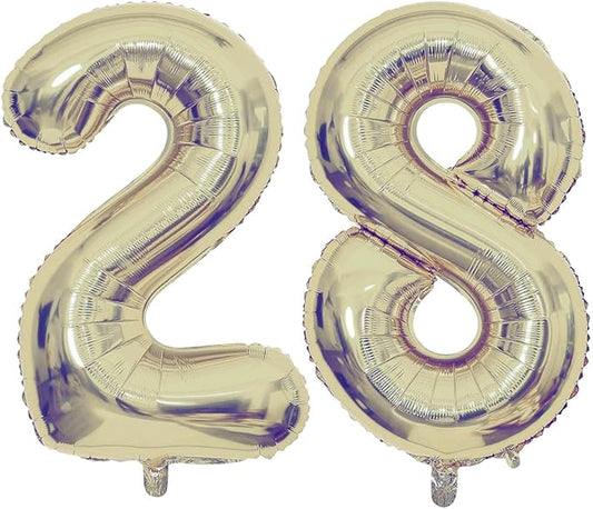 Champagne Gold 28 Number Balloons, 40 Inch Giant Number 28 Balloons Foil Mylar Helium Light Gold Number Balloons for 28th Birthday Party Supplies Anniversary Event Celebration Decorations
