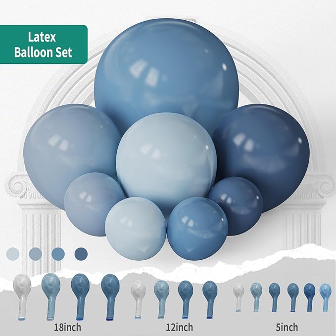 Dusty Blue Balloon Arch Kit | Double Stuffed Dark Light Baby Blue Garland with Navy & Cream White Balloons for Neutral Baby Shower, Gender Reveal, Wedding Decor