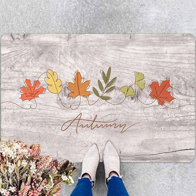 Fall Maple Leaves Door Mat, Autumn Maple Leafs Welcome Mat Non-Slip Entr Doormat Floor Mats Indoor Outdoor Home Living Room Kitchen Autumn Harvest Vintage Thanksiving Fall Decoration