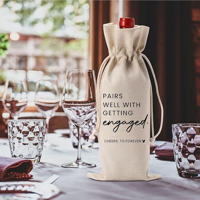 FBCCZEY 2pc Engaged Wine Bag Engagement Gifts for New Couples Her Engagement Party Decorations Pairs Well with Getting Engaged Wine Bottle Bag Champagne Bottle Wraps Bags