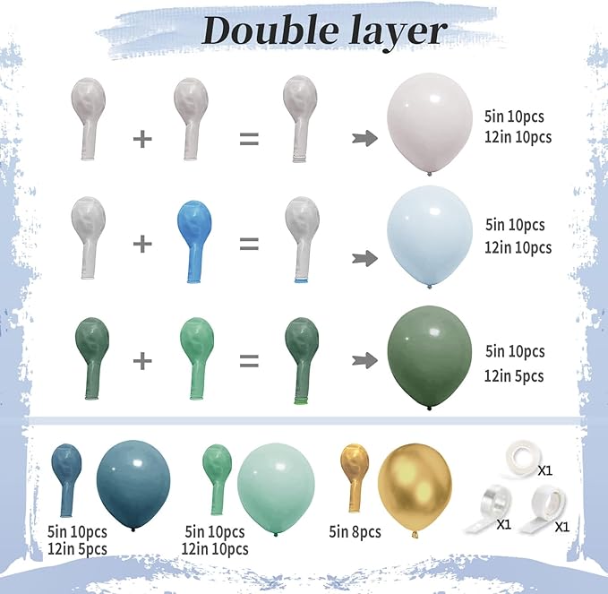 Sage Green Dust Blue Balloon Arch Kit Double Fill Olive Green White Sand Beige Gold Balloons Garland for Jungle Safari Birthday Baby Shower Wedding Party Decorations