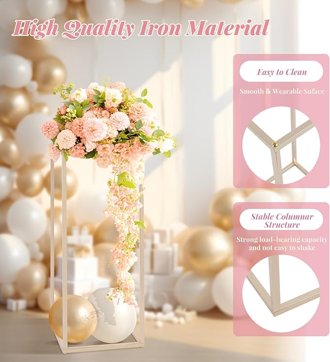 Column Vase,10PCS Metal Vase Column Stand,Wedding Centerpieces for Table,24in Tall Gold Metal Flower Stand for Wedding Event Party Props Home Decor T-Stage Reception Party