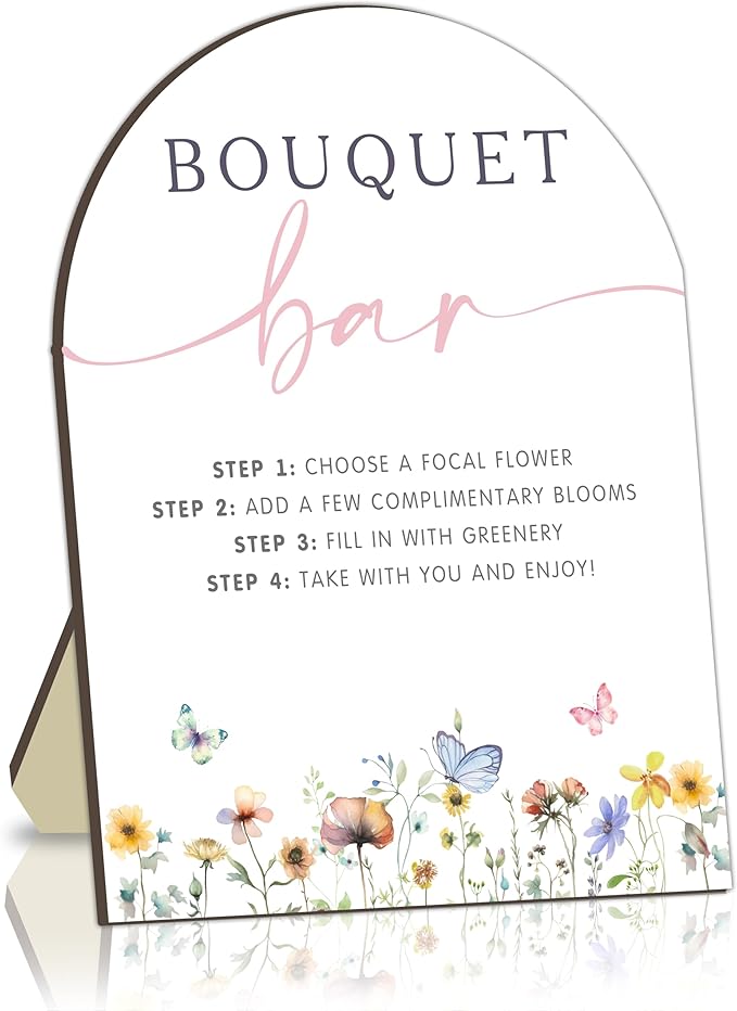 Bouquet Bar Wooden Sign, Flower Table Signs for Gender Reveal Party, Tabletop Welcome Sign for Baby Shower, Floral Station Board for Baby Party, DIY Bloom Bouquet Table Decor Sign with Stand 8x10In