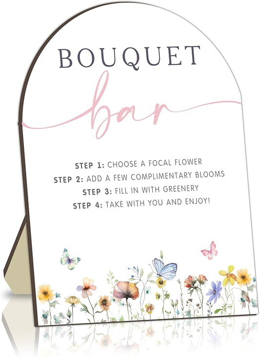 Bouquet Bar Wooden Sign, Flower Table Signs for Gender Reveal Party, Tabletop Welcome Sign for Baby Shower, Floral Station Board for Baby Party, DIY Bloom Bouquet Table Decor Sign with Stand 8x10In