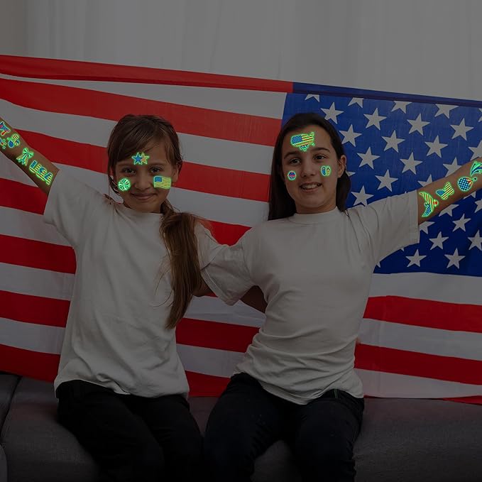 106 Packs 4th of July Decorations, 4th of July Glow in the Dark Tattoos, Multiple Styles Fourth of July Tattoos, Red White and Blue Decor Suitable for Patriotic Accessories Independence Day Supplies