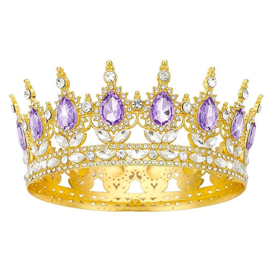 Queen Rhinestone Wedding Crown and Tiara for Women - Costume Party Hair Accessories, Princess Birthday Crystal Bridal Crown (Golden Purple)