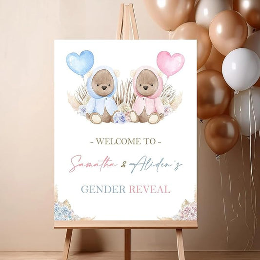 Gender Reveal Welcome Sign – Teddy Bear Balloon Theme,Personalized Teddy Bear Gender Reveal Welcome Sign, He or She Yard Sign, Boy or Girl Gender Reveal Sign, We Can Bearly Wait Gender Reveal .3