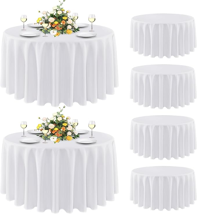 sancua 6 Pack Round Tablecloth 108 Inch White, Stain and Wrinkle Resistant Table Cloth - Washable Polyester Table Cover for Dining Tables, Buffet Parties and Camping