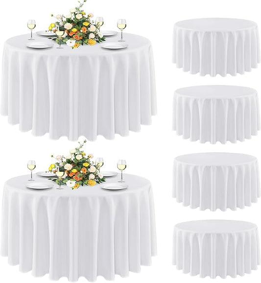 sancua 6 Pack Round Tablecloth 108 Inch White, Stain and Wrinkle Resistant Table Cloth - Washable Polyester Table Cover for Dining Tables, Buffet Parties and Camping