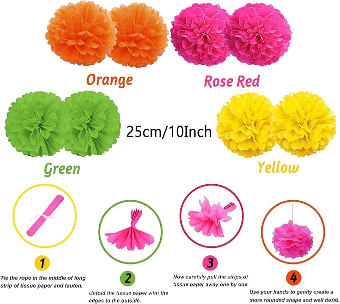 ZERODECO Party Decorations, 41 Pcs Multicoloured Papar Fans Pompoms Garlands String Tissue Paper Tassel for Fiesta Mexican Theme Cinco De Mayo Coco Carnivals Festivals Birthday Party