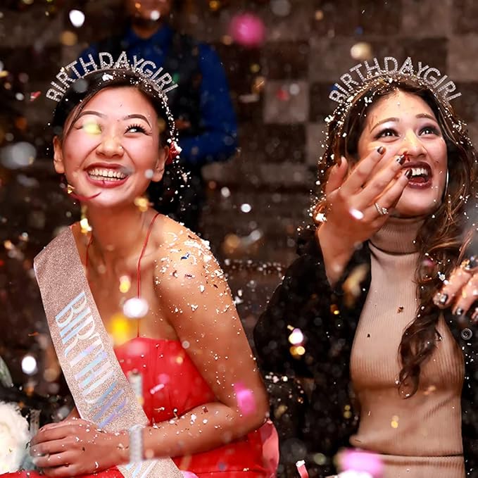 AOPRIE Birthday Crown for Women with Sash Rose Gold Blink Pink Tiara for Women Birthday Girl Headband Princess Crown Rhinestone Party Accessories