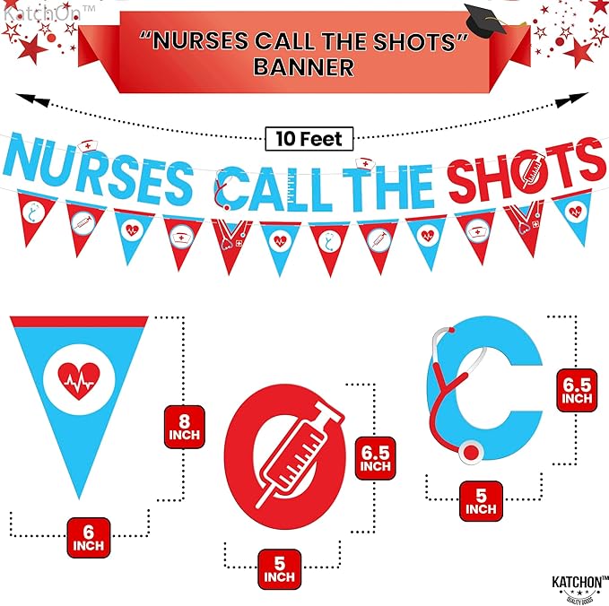Katchon, Blue and Red Nurses Call The Shots Banner -10 Feet, NO DIY | Nurse Graduation Banner, Nurse Garland for Nurse Graduation Party Decorations | Grad Decorations 2025, nurse Party Supplies