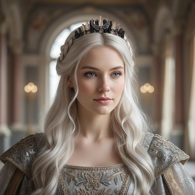 Witch Crystal Headband Crown for Women - Brown Black Fairy Moon Headpiece for Gothic Queen, Elf Circlet for Wedding Prom Quinceañera Pageant Bridal, Renaissance Halloween Headwear