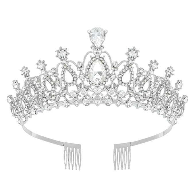 Schmoopy Tiara Crown for Women, Crystal Tiara for Bridal Prom Queen Birthday Birthday Party (B-Silver)