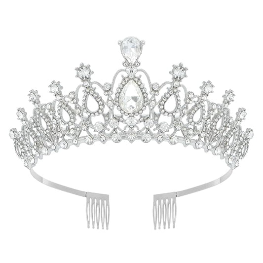 Schmoopy Tiara Crown for Women, Crystal Tiara for Bridal Prom Queen Birthday Birthday Party (B-Silver)
