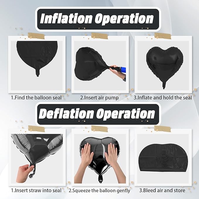 Black White Heart Balloons, 18 Inch Black and Cream White Heart Shape Balloon, 12PCS White Sand Black Helium Foil Heart Balloon for Birthday Wedding Bridal Shower Bachelorette Party Decorations