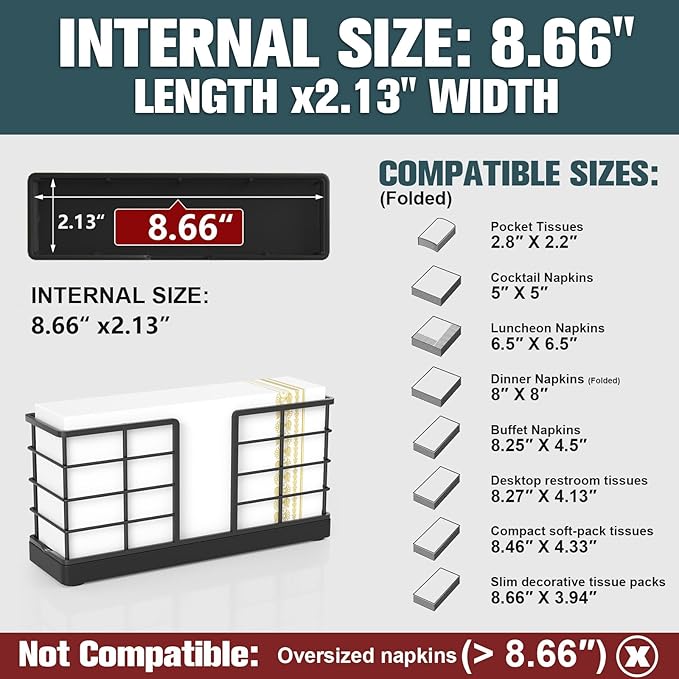 Wican Vertical Stance Bathroom Napkin Holder Takes Up Less Space for Small Guest Bathroom Oak and Iron Towel Tray for Powder Room Table Wooden Basket for Disposable Paper Hand Towels Matte Black