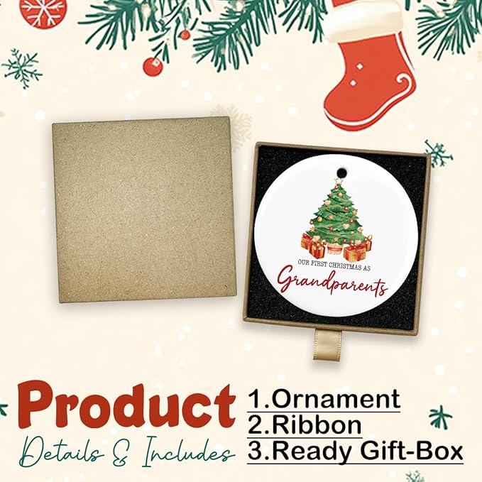 Our First Christmas as Grandparents Ornament First Time Grandparents Gifts for Grandma Grandpa New Grandparent Christmas Ceramic Xmas Tree Ornament Decorations