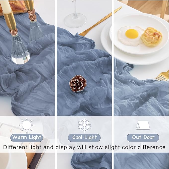 10 Pack Dusty Blue Table Runner 120 Inch Cheesecloth Table Runner 10FT Boho Gauze Table Runner Long Cheese Cloth Table Runner Semi Sheer Runners for Wedding Bridal Baby Shower Party