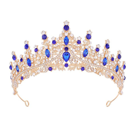 Blue Tiara for Women Crystal Queen Crowns Rhinestone Princess Tiaras for Girl Wedding Headband for Bride Hair Accessories for Halloween Costume Birthday Party Prom Mother's Gifts