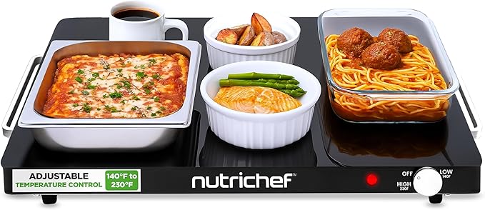 NutriChef Electric Warming Tray | Glass Surface Hot Serving Tray | Adjustable Temperature 140°F to 230°F | Energy Efficient & Space Saving | Perfect for Buffets,Parties & More | 21.2 x 16.5 IN | Black