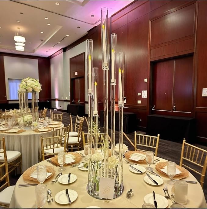 42.5inch 6pcs Acrylic Candelabra Centerpieces for Tables 5 Arms Wedding centerpieces for Decorations