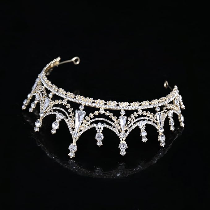 Crystal Princess Queen Tiara - Birthday Rhinestone Crowns Headband for Women Wedding Halloween Prom Pageant Party Coming of Age Ceremony Photo Props （HG608-G White）