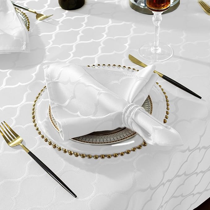 SASTYBALE Jacquard Napkin Flower Pattern Polyester Napkins Spill Proof Wrinkle Resistant Dust-Proof Table Cover for Kitchen Dining Tabletop (White, 20" x 20")