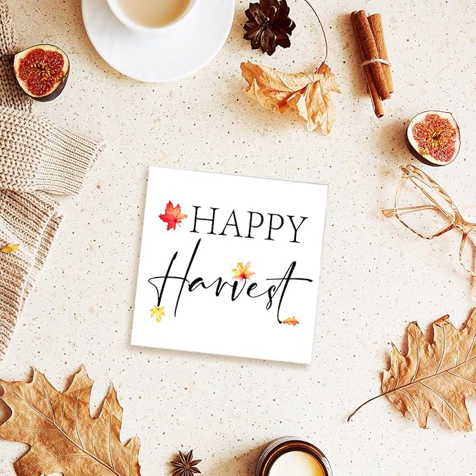 Funny Autumn Wood Box Sign Happy Harvest Wooden Block Desk Decor for Home Office Kitchen Cubicle Table Shelf Tabletop,Farmhouse Fall Sign Decor