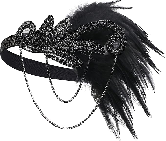 BABEYOND 1920s Flapper Headband Roaring 20s Great Gatsby Feather Headpiece
