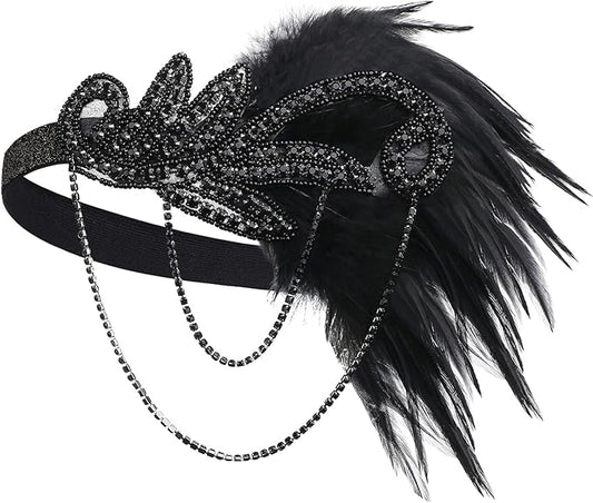 BABEYOND 1920s Flapper Headband Roaring 20s Great Gatsby Feather Headpiece