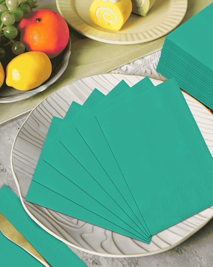 qiqee Teal Blue Paper Napkins 13 * 16inch Guest Paper Disposable Towels Napkin Paper Hand Towels for Wedding, Dinner, Birthday Party, Dessert Cocktail ＆ Kitchen Napkins（ 120 Count）